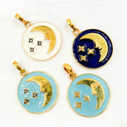 Diamond Sterling Silver Round Moon and Star Enamel Pendant